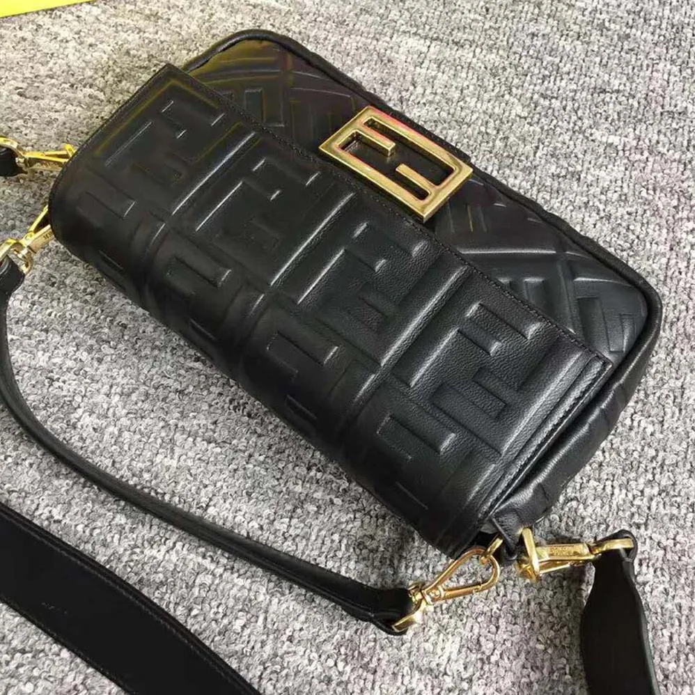 Fendi Iconic Baguette Leather Bag in Medium Size for Women in Black