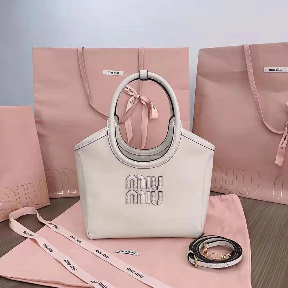 Miu Miu IVY Leather Bag with Leather Lettering Logo for Women in White Miu Miu IVY Leather Bag with Leather Lettering Logo for Women in White