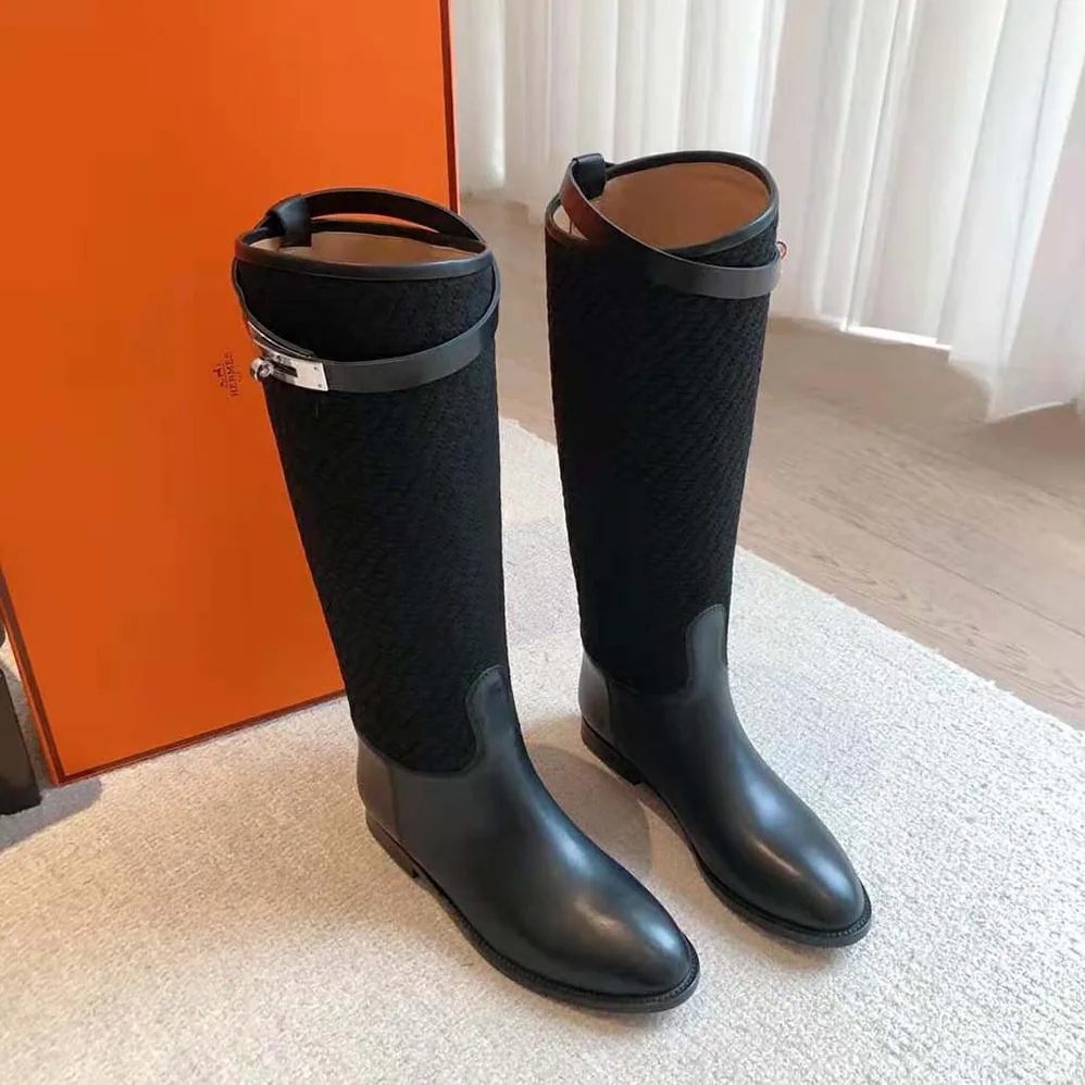 Hermes Jumping Boot in Quilted Canvas and Calfskin for Women in Black Hermes Jumping Boot in Quilted Canvas and Calfskin for Women in Black