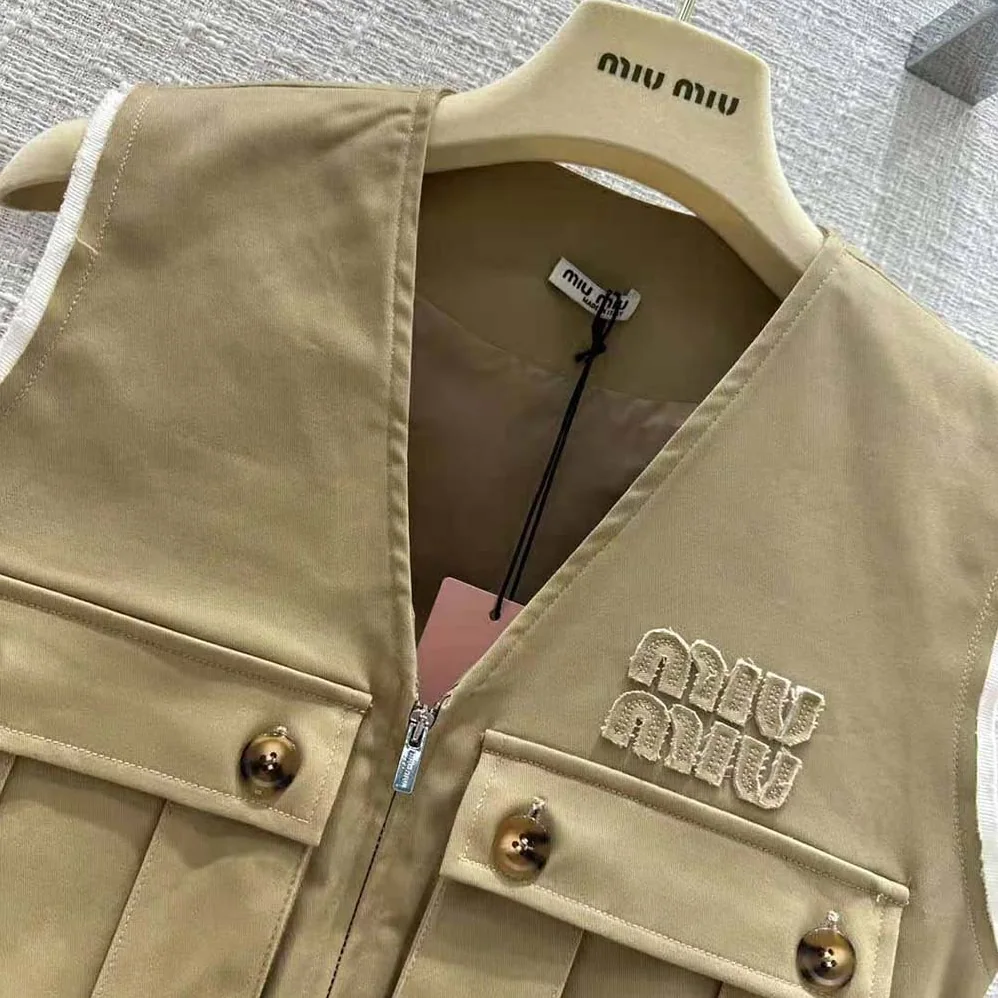 Miu Miu Chino Vest with Embroidered Logo for Women Miu Miu Chino Vest with Embroidered Logo for Women