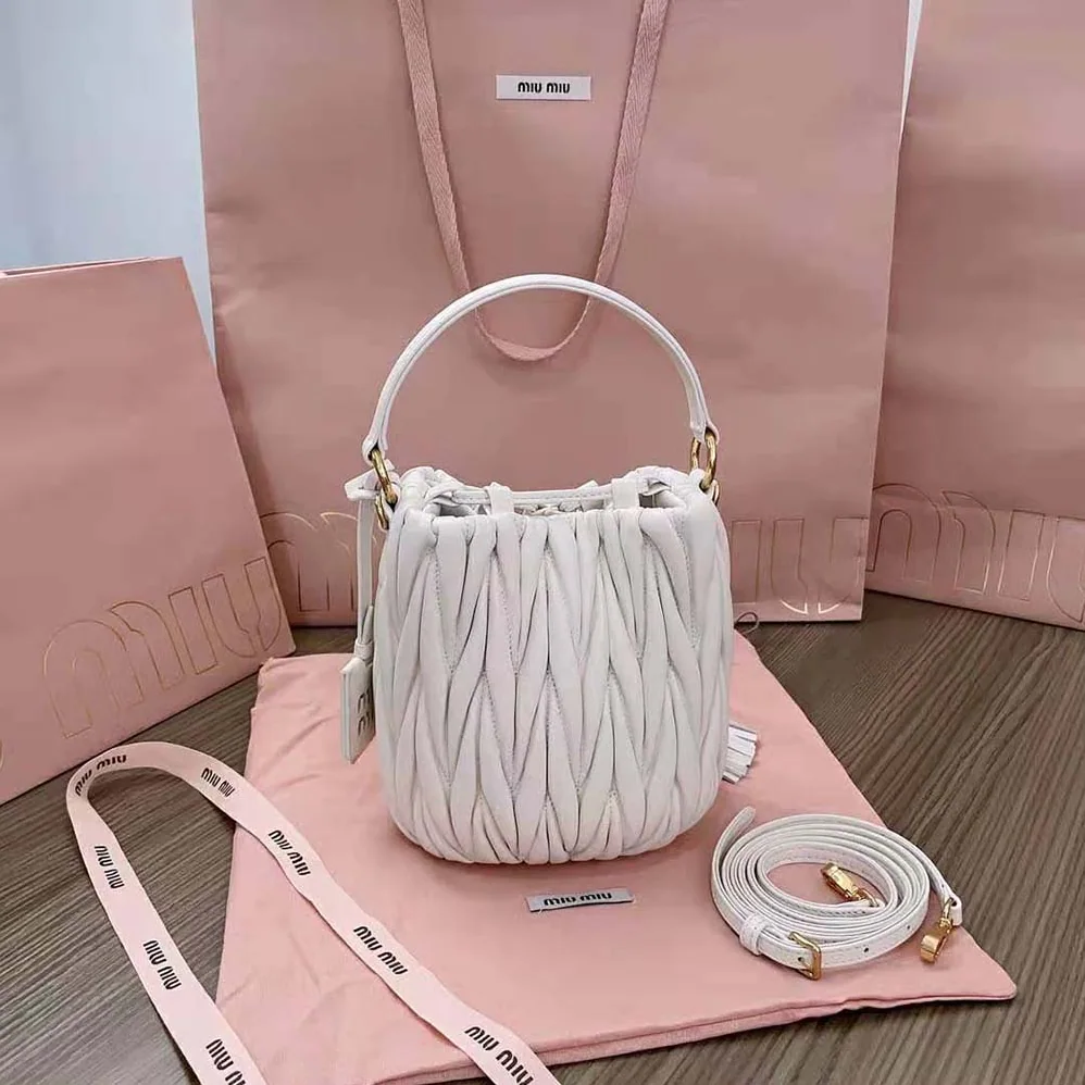 Miu Miu Matelassé Nappa Leather Bucket Bag for Women in White Miu Miu Matelassé Nappa Leather Bucket Bag for Women in White