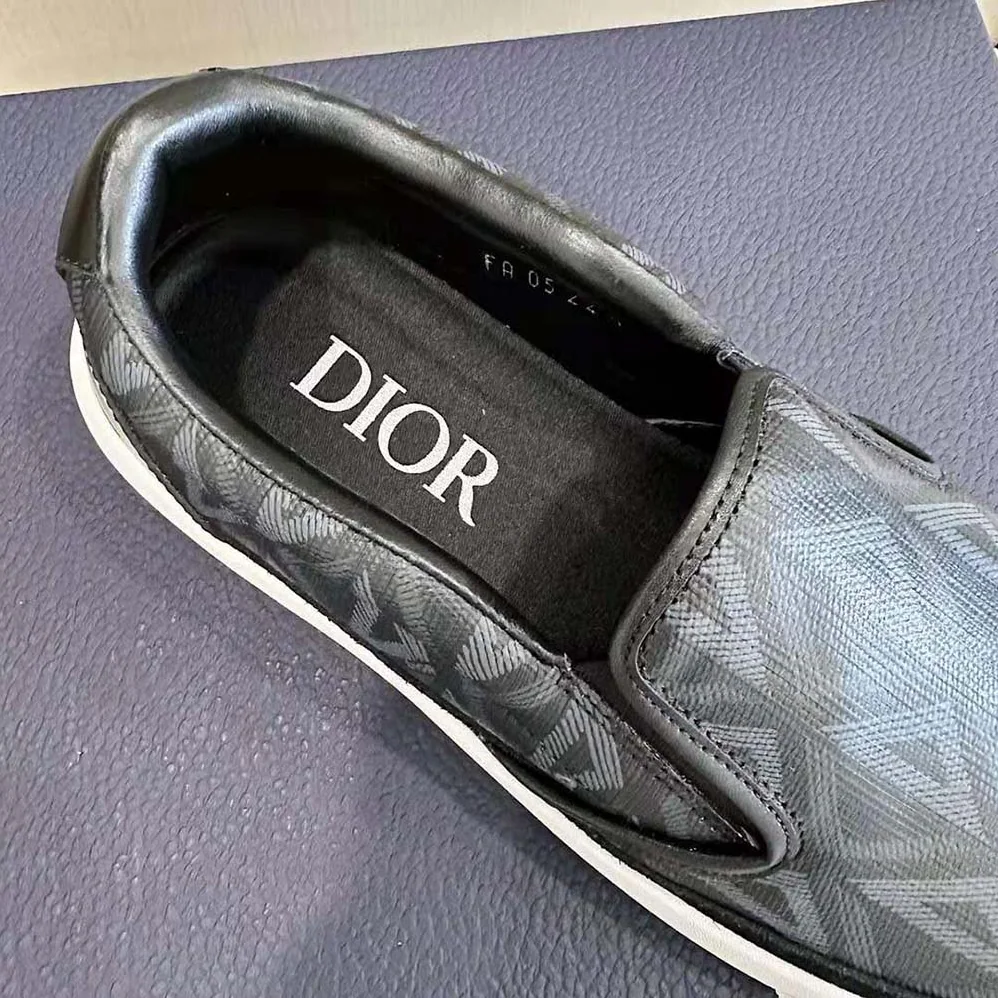 Dior B101 Slip-on Sneaker Black CD Diamond Canvas and Smooth Calfskin for Men