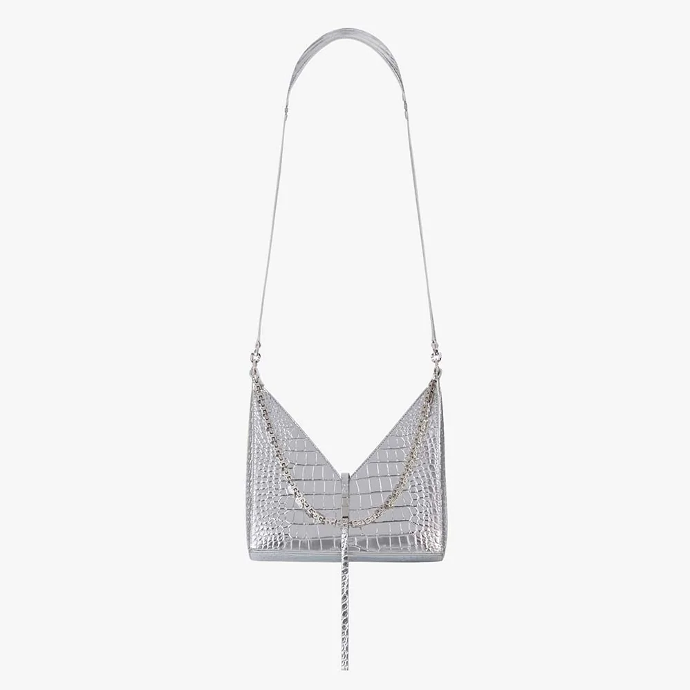 Givenchy Small Cut Out Bag in Crocodile Effect Leather with Chain for Women in Silver