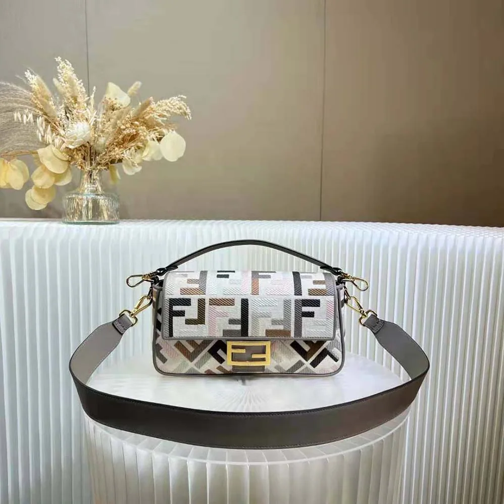 Fendi Baguette Multicolour Canvas Bag with FF Embroidery for Women Fendi Baguette Multicolour Canvas Bag with FF Embroidery for Women