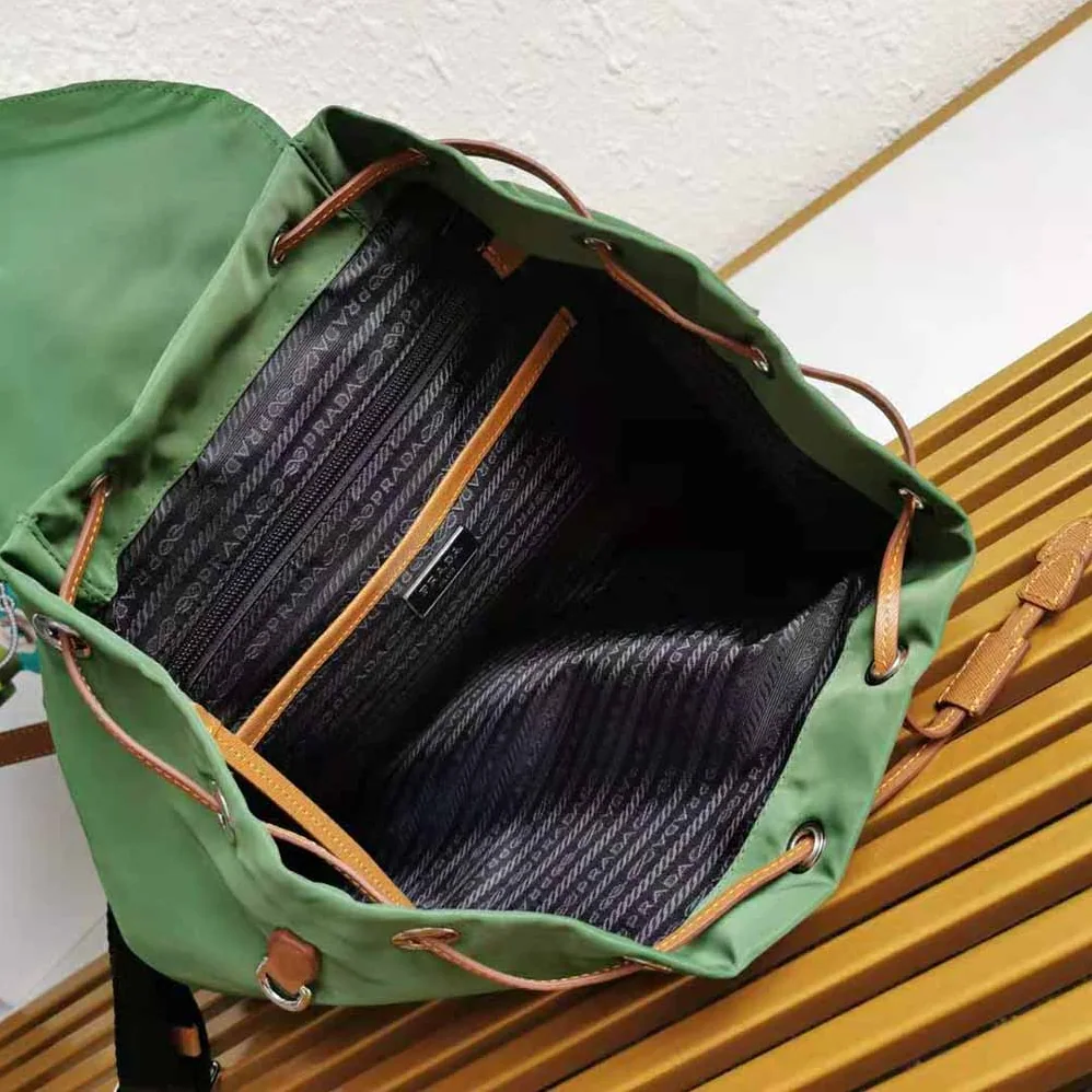 Prada Nylon and Saffiano Leather Backpack for Women in Green