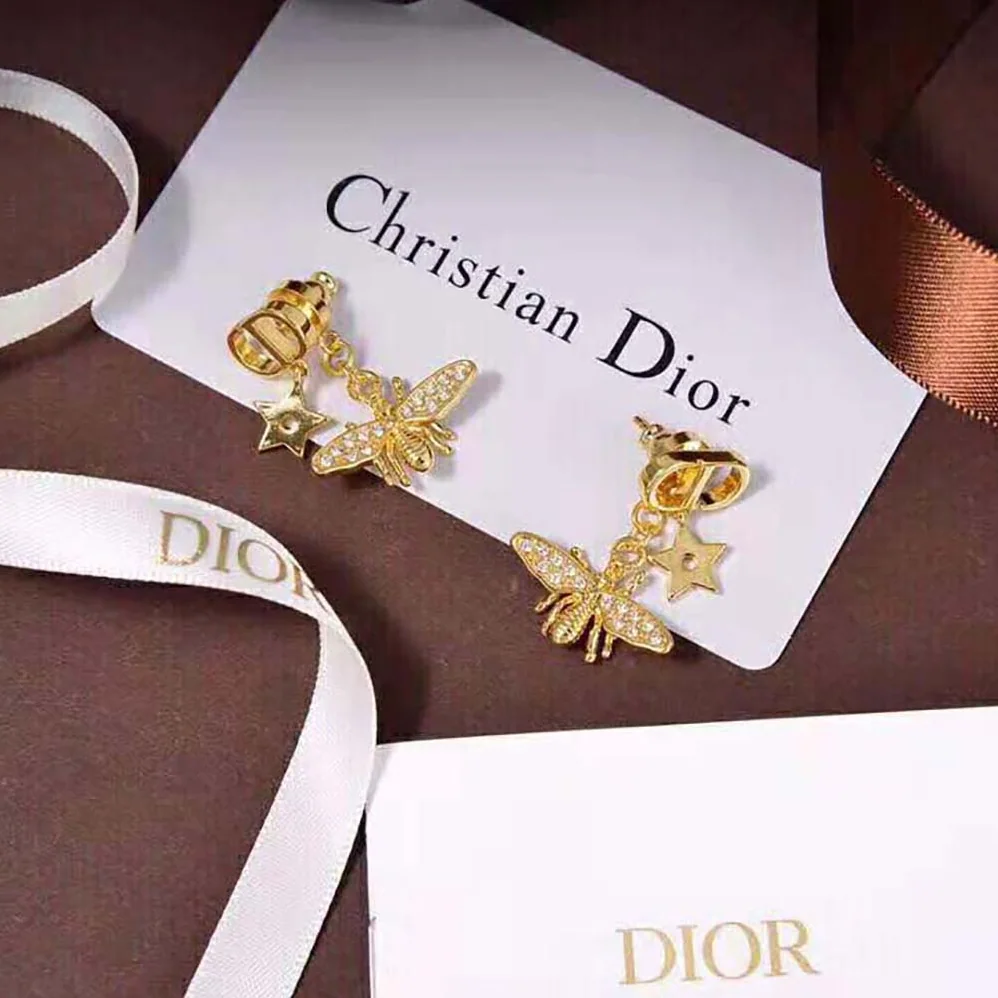 Dior Petit CD Earrings Gold-Finish Metal and White Crystals for Women Dior Petit CD Earrings Gold-Finish Metal and White Crystals for Women