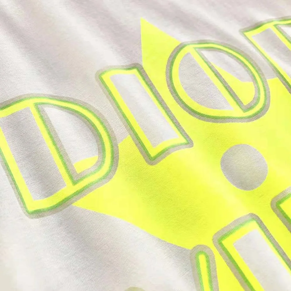 Dior Vibe T-shirt Ecru and Fluorescent Yellow Cotton and Linen Jersey for Women Dior Vibe T-shirt Ecru and Fluorescent Yellow Cotton and Linen Jersey for Women