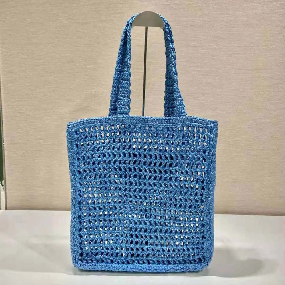 Prada Raffia Tote Bag with A Soft for Women in Blue