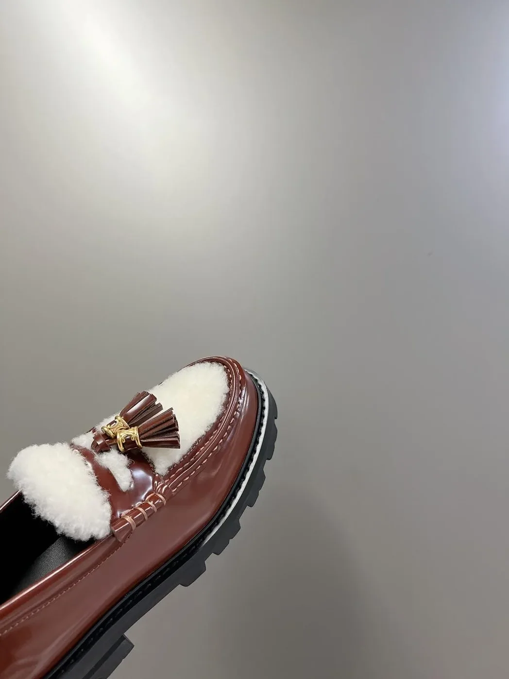 Celine Margaret Fur Loafer With Tassels Burgundy