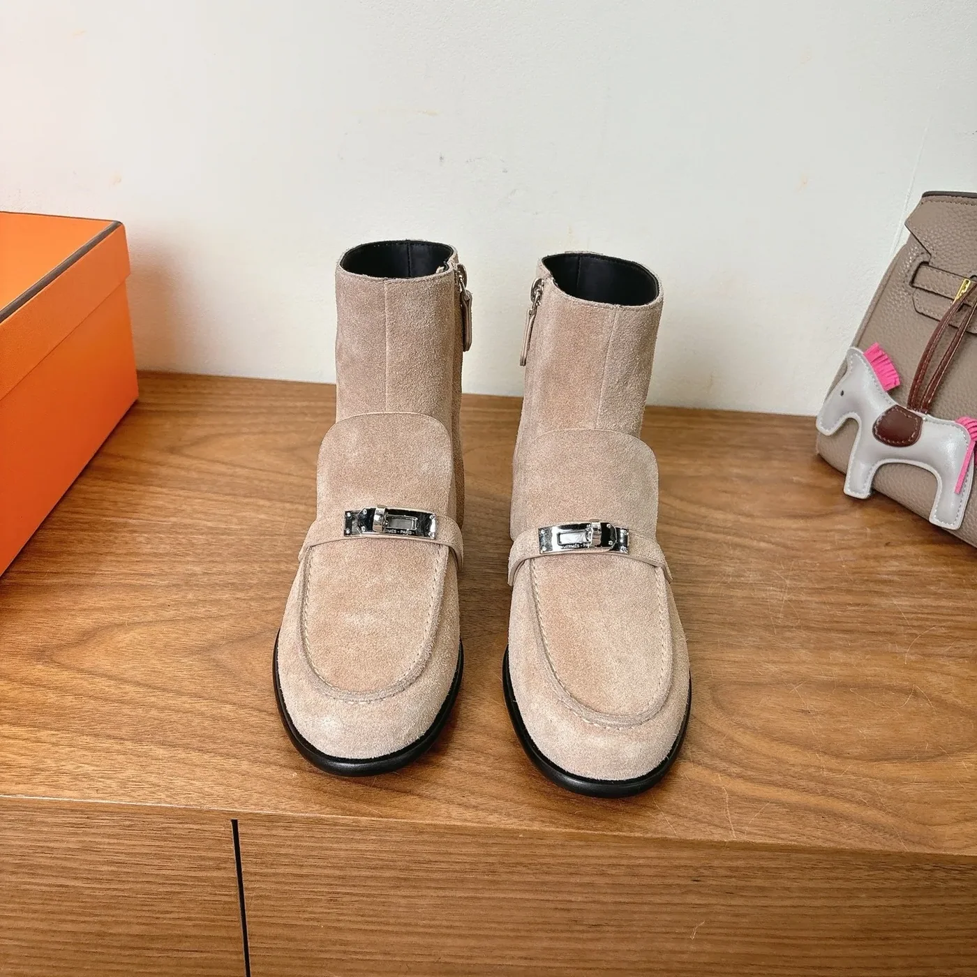 Hermes Kelsy Ankle Boots Beige Camel