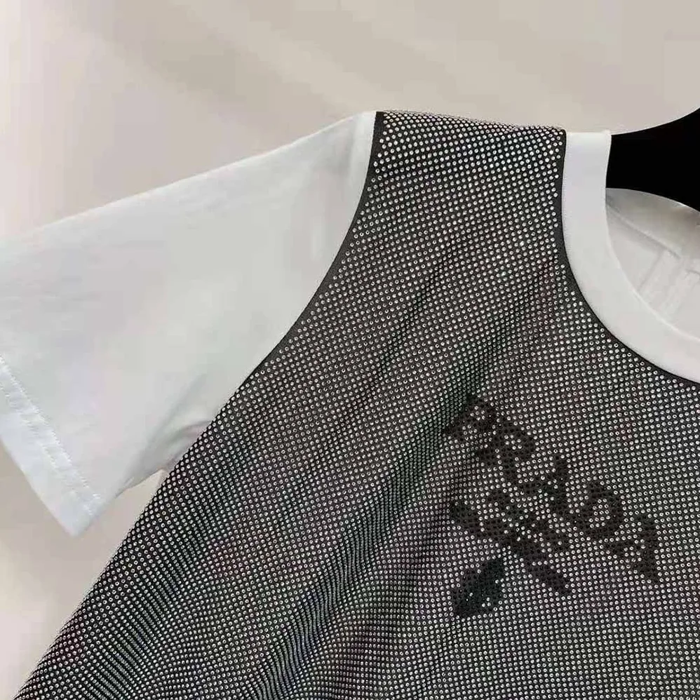 Prada Studded Chiffon and Jersey T-shirt for Women in White Prada Studded Chiffon and Jersey T-shirt for Women in White