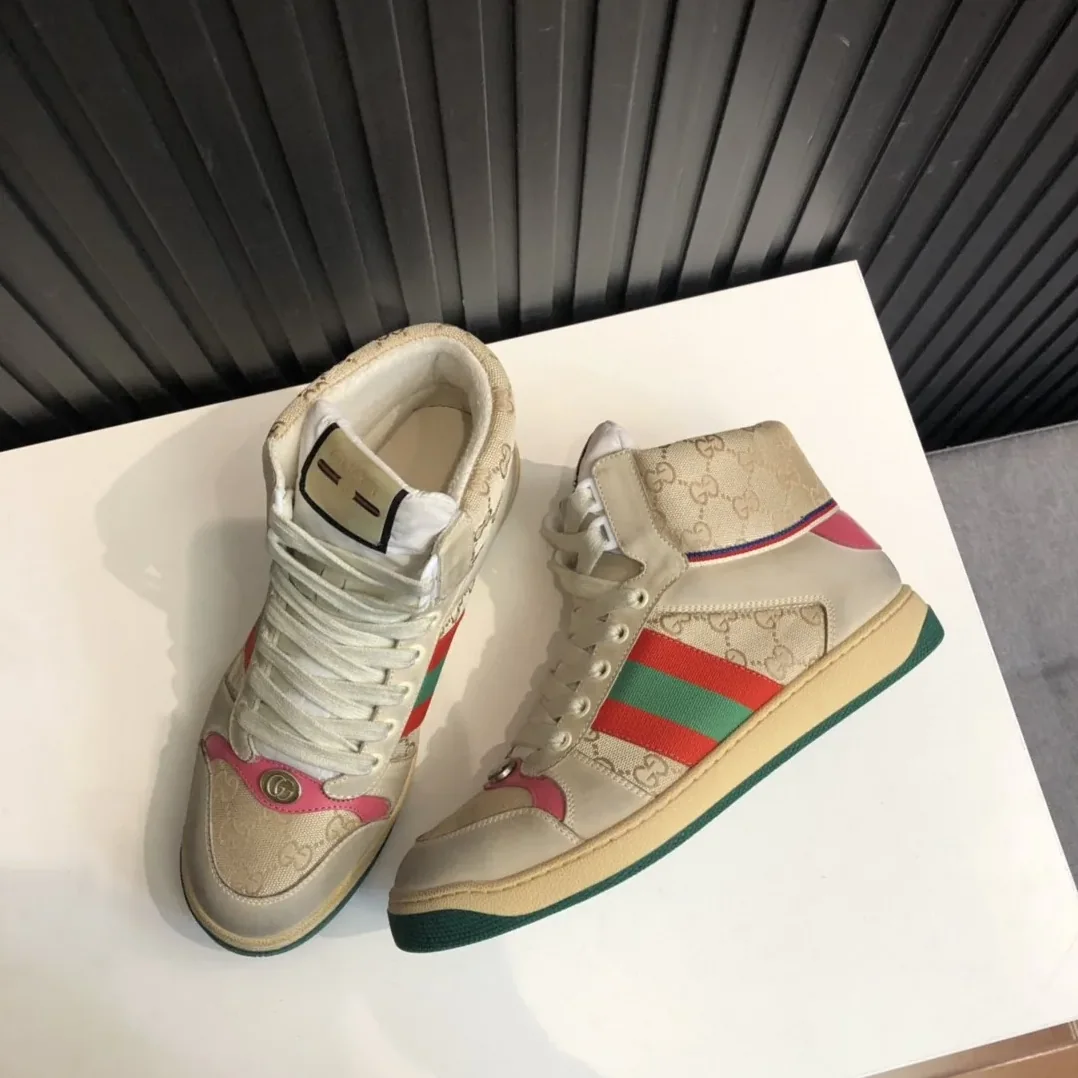 Gucci Screener GG Distressed High Top Off for Men in White Pink Gucci Screener GG Distressed High Top Off for Men in White Pink