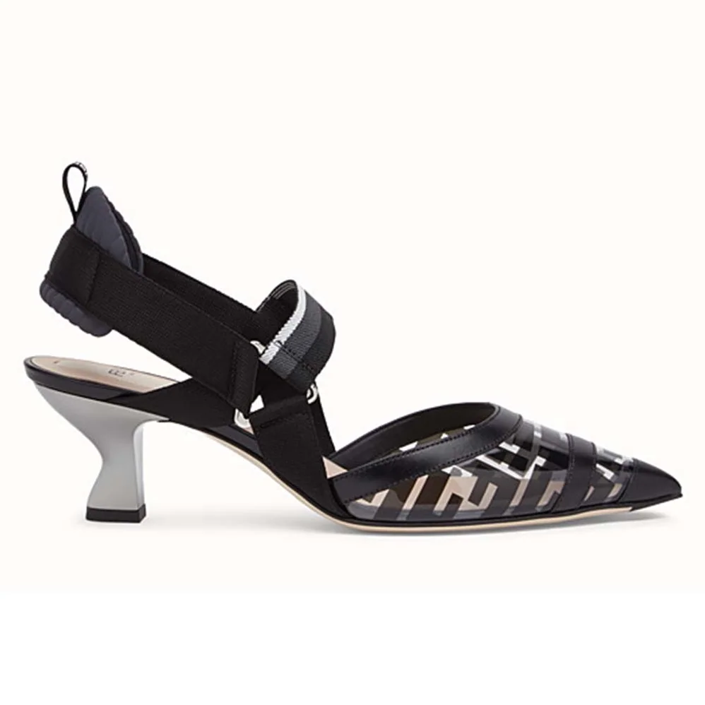Fendi PUMPS Slingbacks in PU and Leather Middle Heel for Women in Black Fendi PUMPS Slingbacks in PU and Leather Middle Heel for Women in Black
