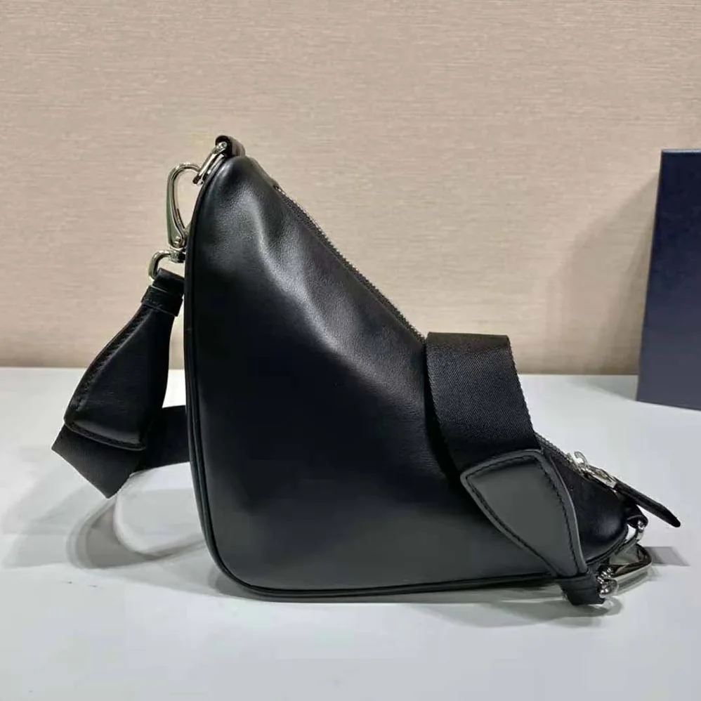 Prada Leather Triangle Shoulder Bag for Women in Black