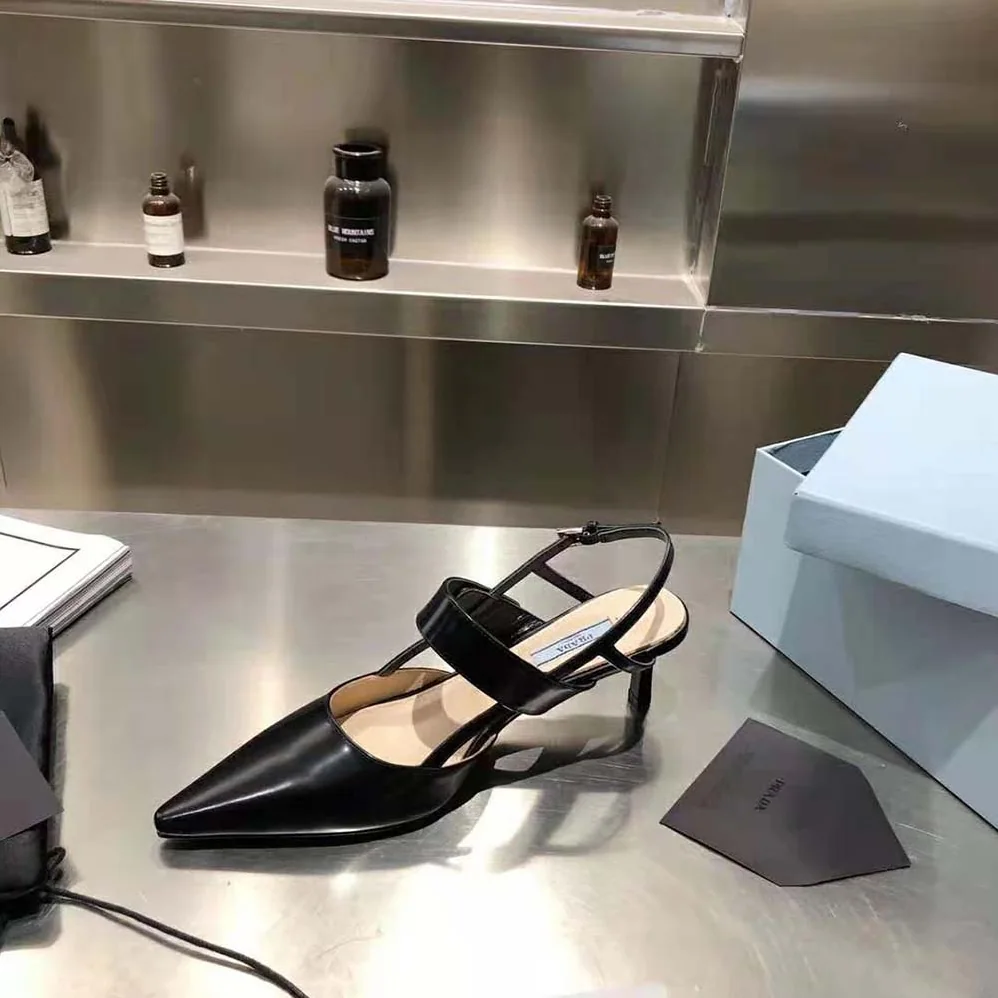 Prada Brushed Leather Slingbacks in 55mm Heel for Women in Black