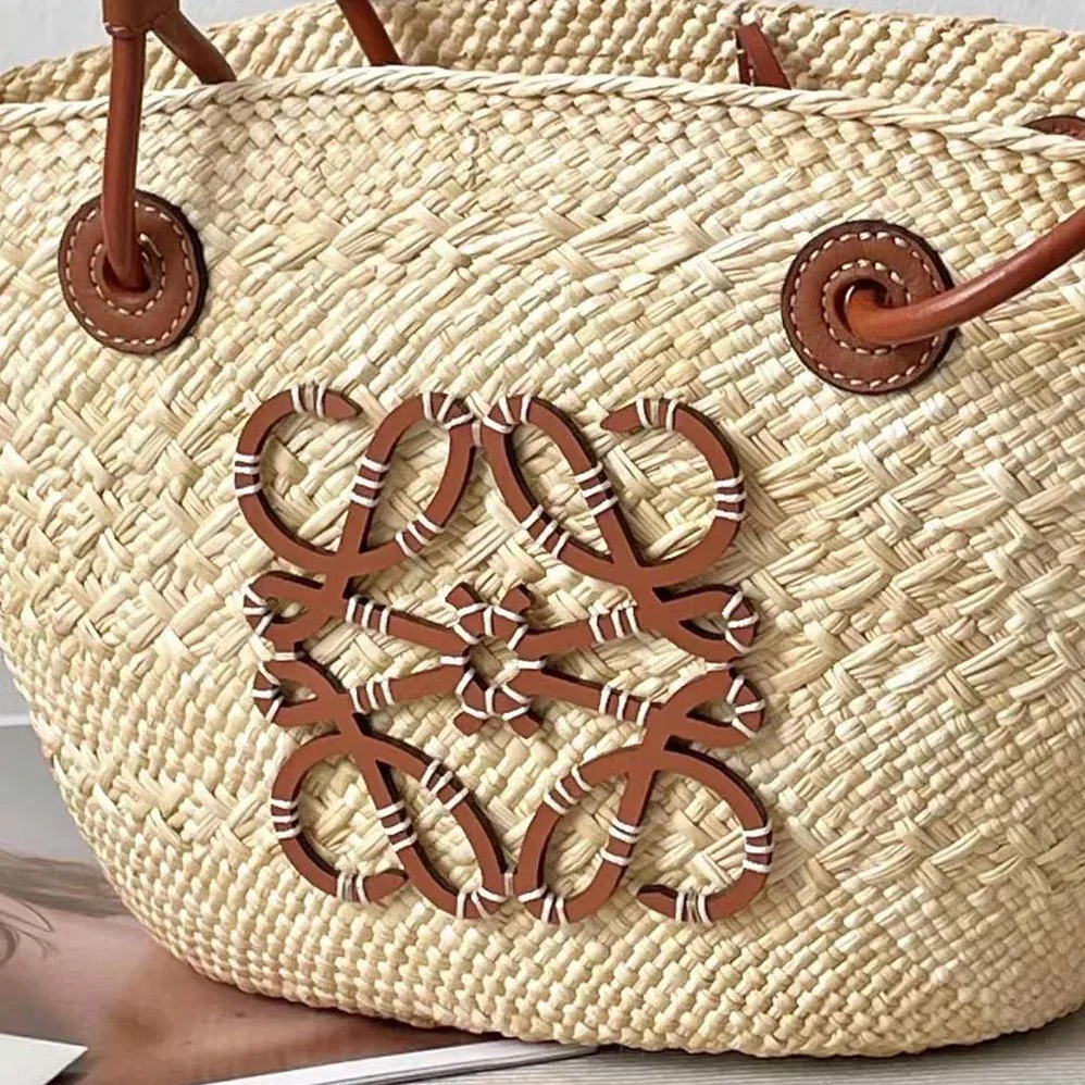 Loewe Small Anagram Basket Bag in Iraca Palm and Calfskin for Women