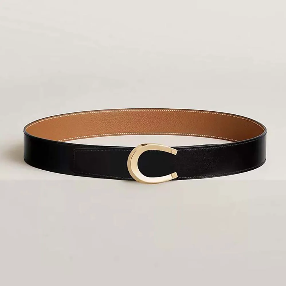 Hermes Luck Belt Buckle & Reversible Leather Strap 38 mm for Men in Brown/Gold