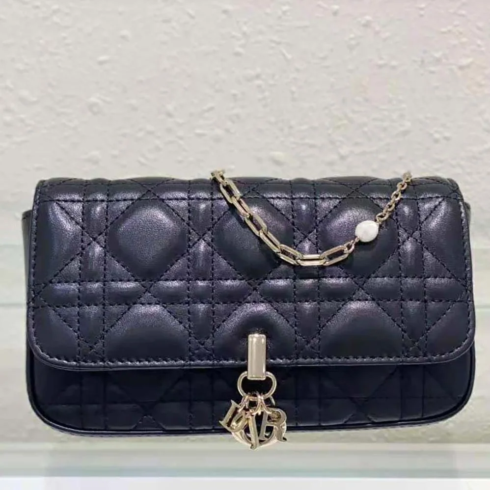 Dior Lady Dior Phone Pouch Black Cannage Lambskin for Women