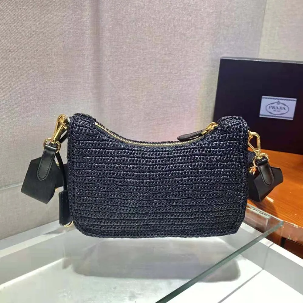 Prada Re-Edition 2005 Raffia Bag for Women in Black