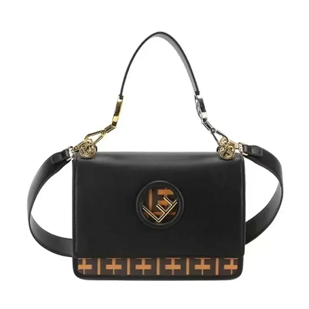 Fendi Kan I F Leather Bag in Calfskin Leather for Women in Black Fendi Kan I F Leather Bag in Calfskin Leather for Women in Black