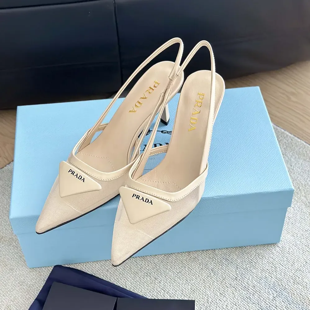 Prada Mesh Fabric Slingback Pumps for Women in Beige Prada Mesh Fabric Slingback Pumps for Women in Beige
