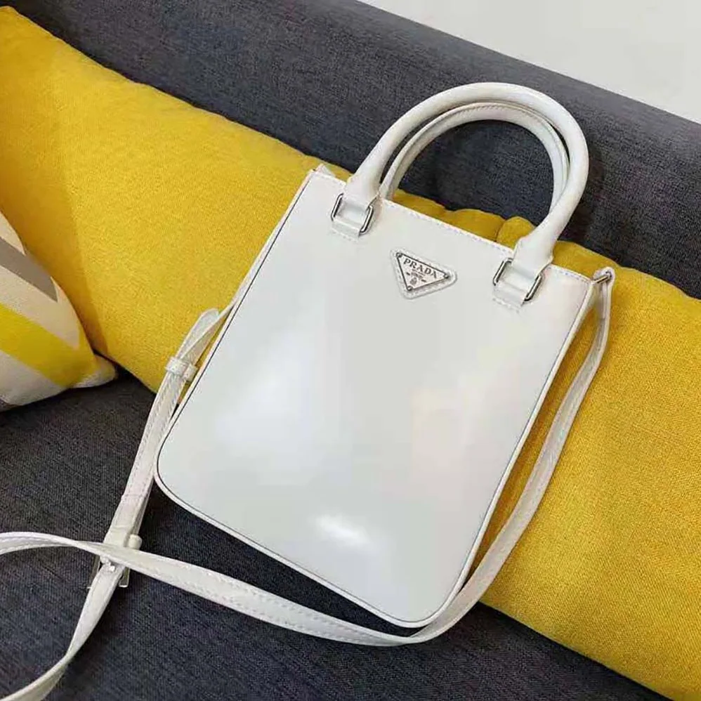 Prada Small Brushed Leather Tote for Women in White