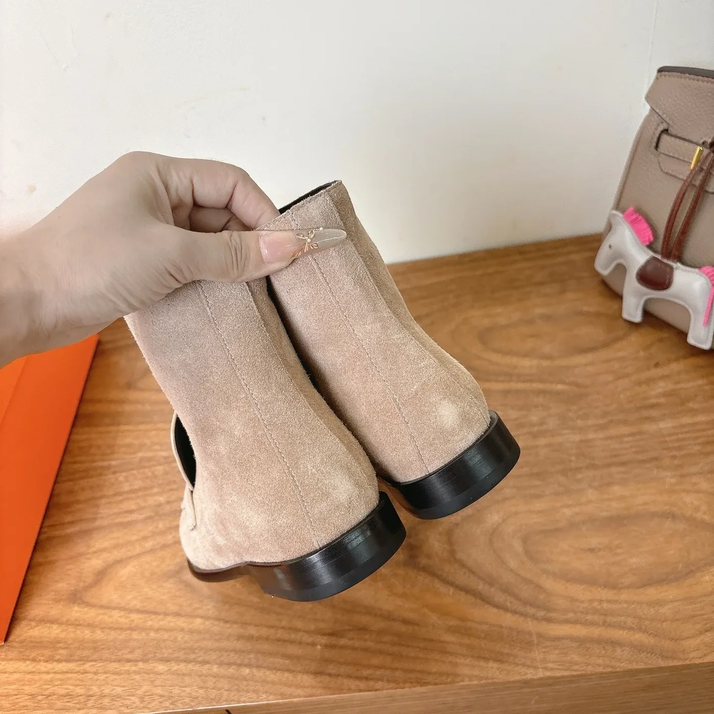 Hermes Kelsy Ankle Boots Beige Camel