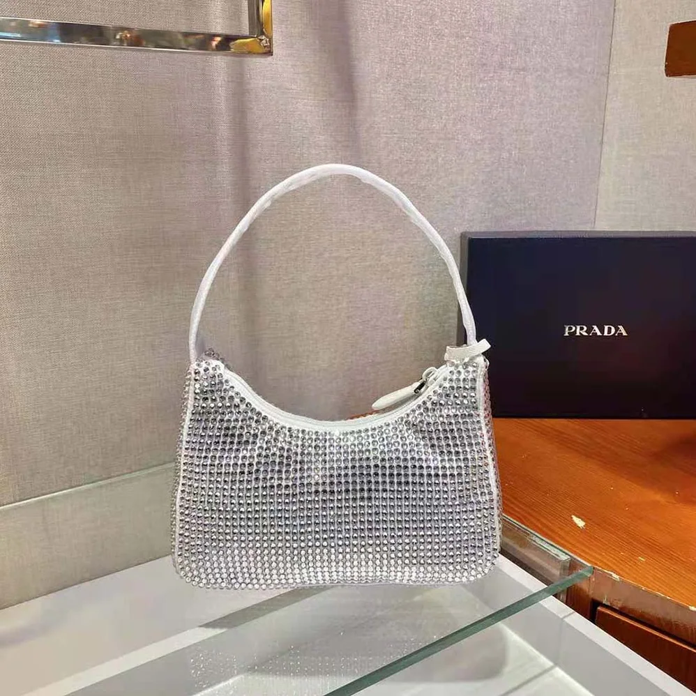 Prada Satin Mini-Bag with Artificial Crystals for Women in White