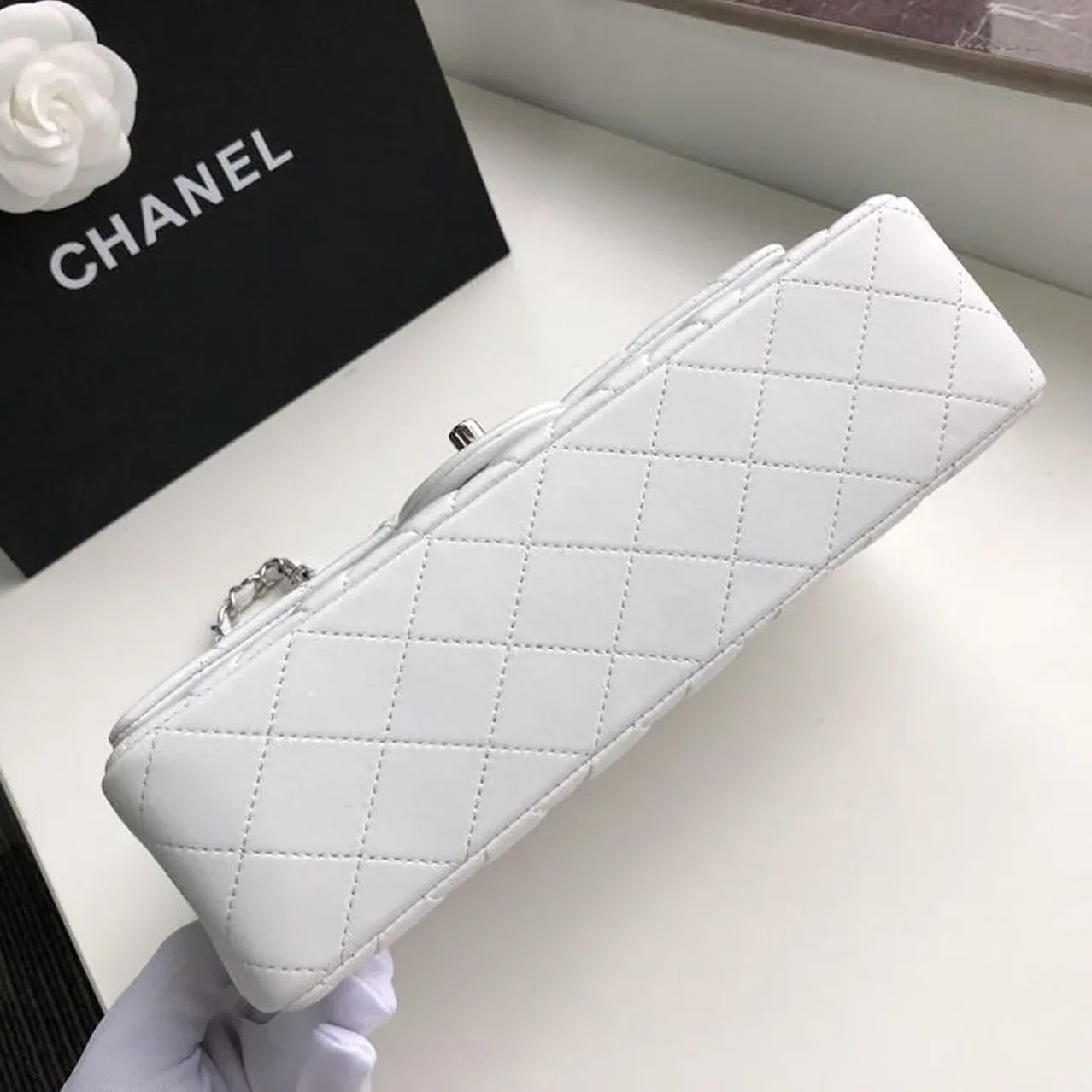 Chanel Classic Double Flap Bag Medium Crossbody in White Silver Hardware