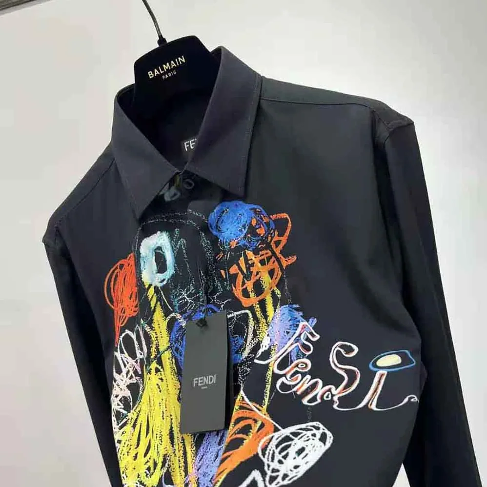 Fendi Black Cotton Shirt with Mid Ltalian Collar and Short Sleeves for Men Fendi Black Cotton Shirt with Mid Ltalian Collar and Short Sleeves for Men