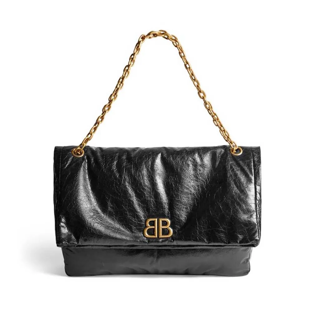 Balenciaga Monaco Large Chain Bag in Black Arena Calfskin for Women