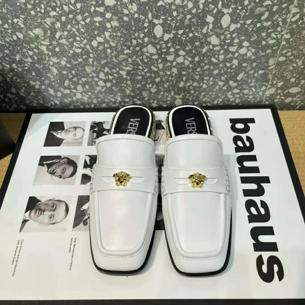 Versace La Medusa Loafers in Calf Leather for Women in White Versace La Medusa Loafers in Calf Leather for Women in White