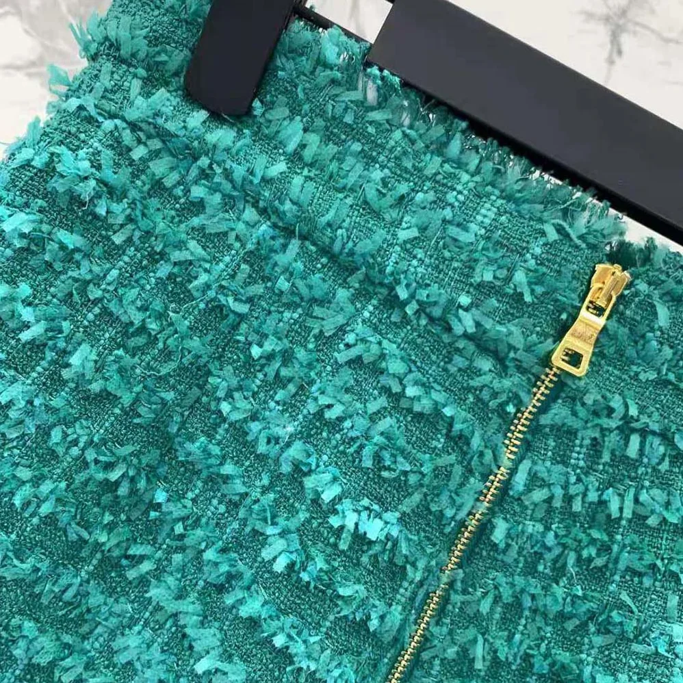 Balmain Flared Tweed Shorts for Women in Green