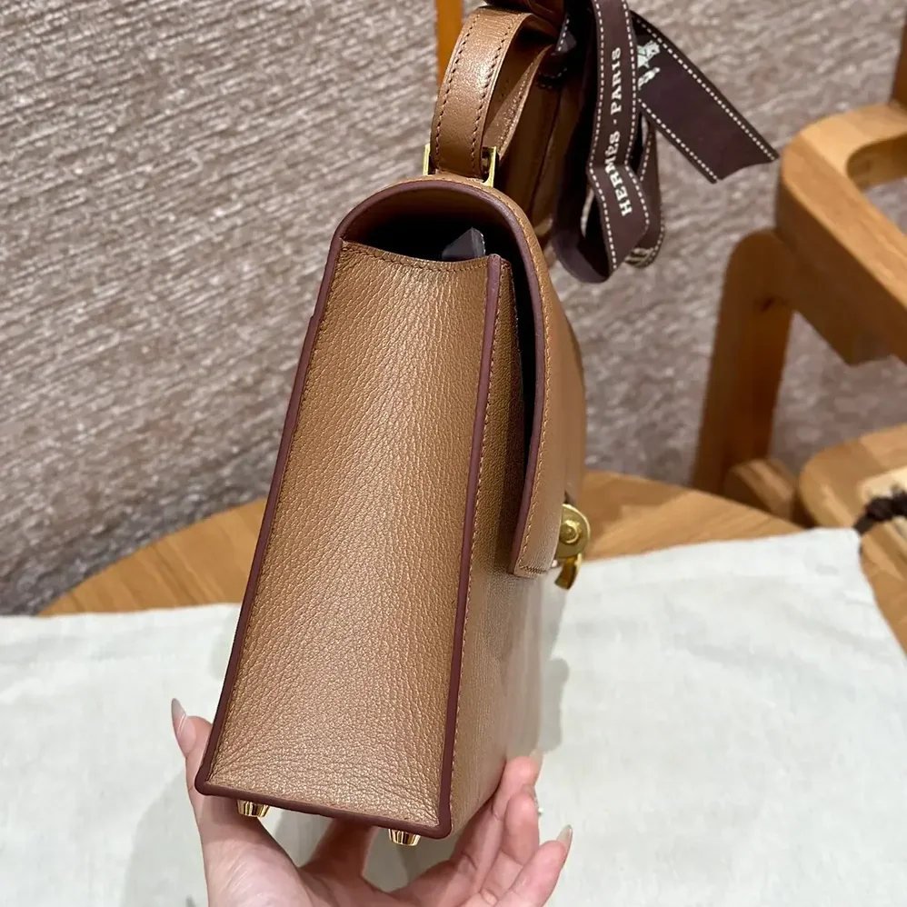 Hermes Verrou 21 Bag in Togo Leather for Women in Brown/Gold Hermes Verrou 21 Bag in Togo Leather for Women in Brown/Gold