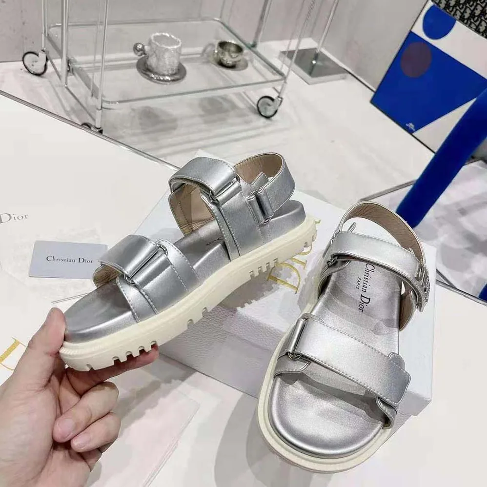 Dior Dioract Sandal Silver for Women in Tone Shiny Laminated Calfskin