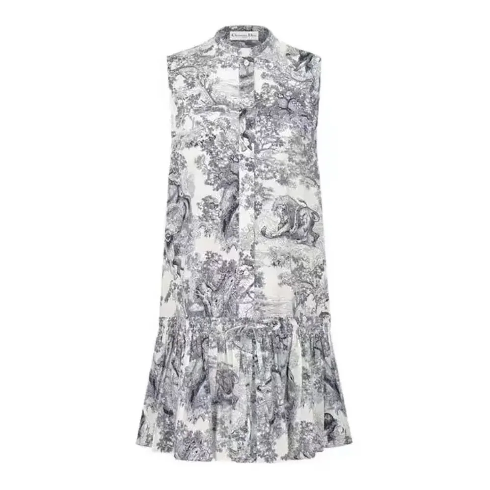Dior Dioriviera Straight Ruffled Dress White Toile de Jouy Palms Cotton and Silk Poplin for Women Dior Dioriviera Straight Ruffled Dress White Toile de Jouy Palms Cotton and Silk Poplin for Women