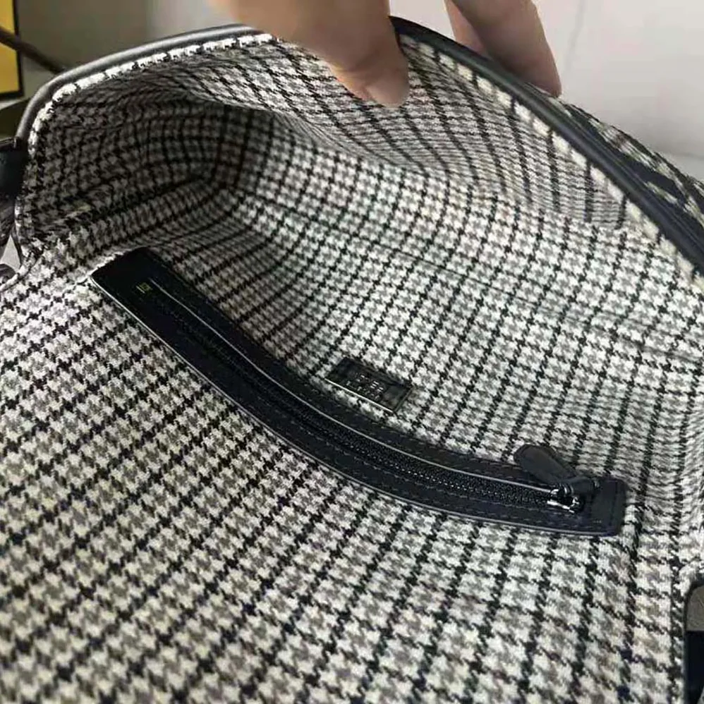 Fendi Baguette Gray Houndstooth Wool Bag with FF Embroidery for Women Fendi Baguette Gray Houndstooth Wool Bag with FF Embroidery for Women