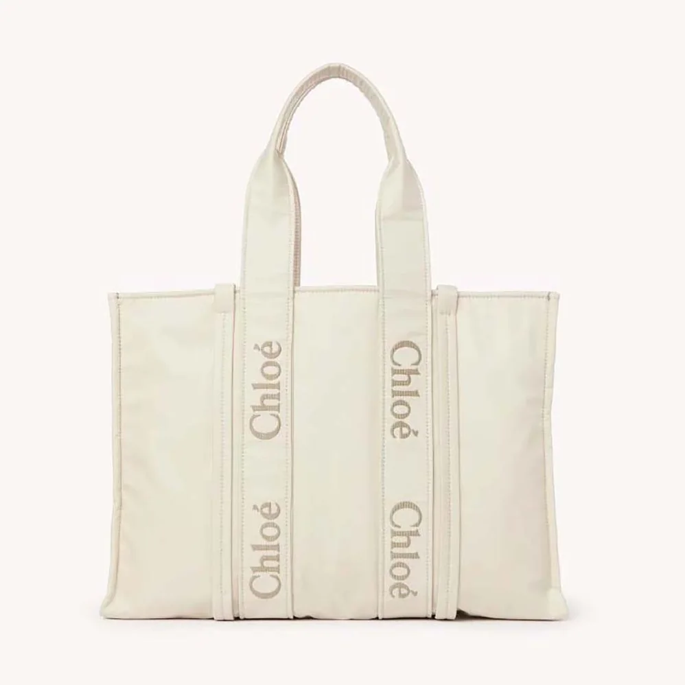 Chloe Large Woody Tote Bag for Women in White Chloe Large Woody Tote Bag for Women in White
