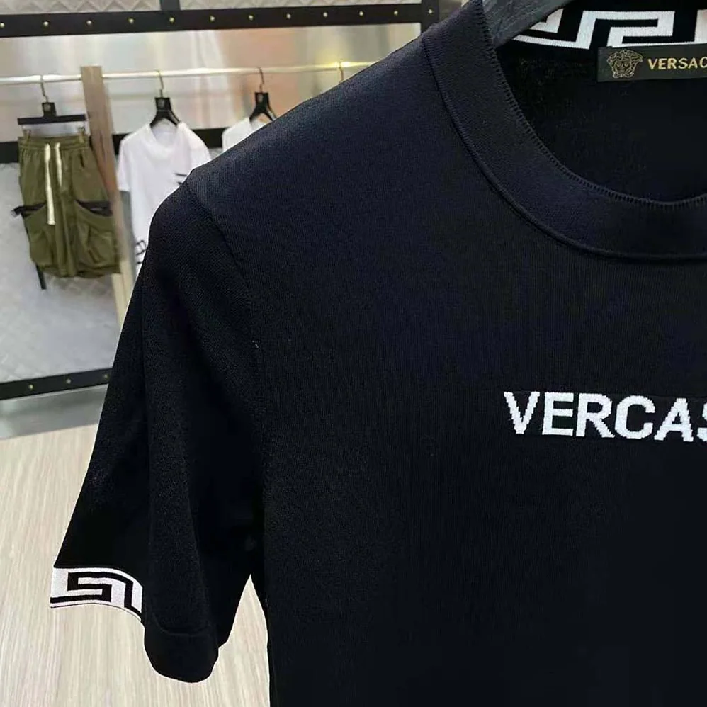 Versace Logo Embroidered T-shirt for Men in Black