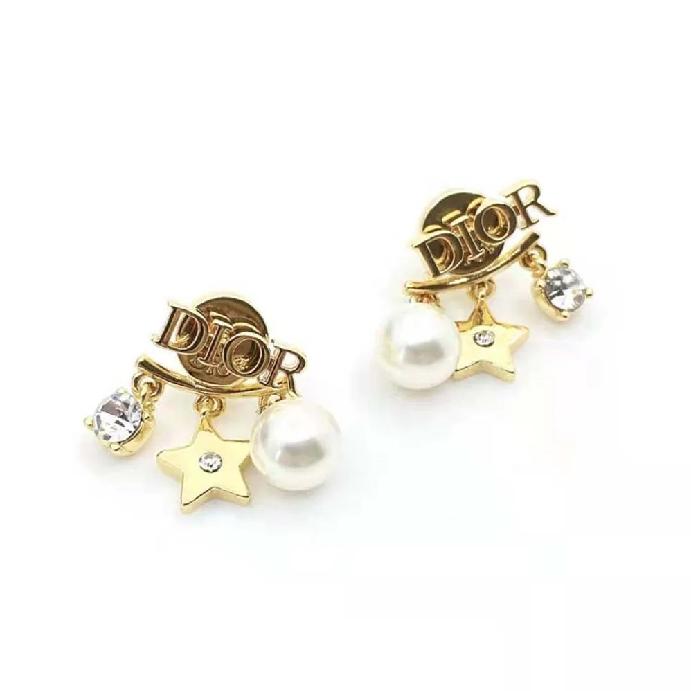 Dior Dio(r)evolution Earrings Gold-Finish Metal with White Resin Pearls and White Crystals for Women Dior Dio(r)evolution Earrings Gold-Finish Metal with White Resin Pearls and White Crystals for Women