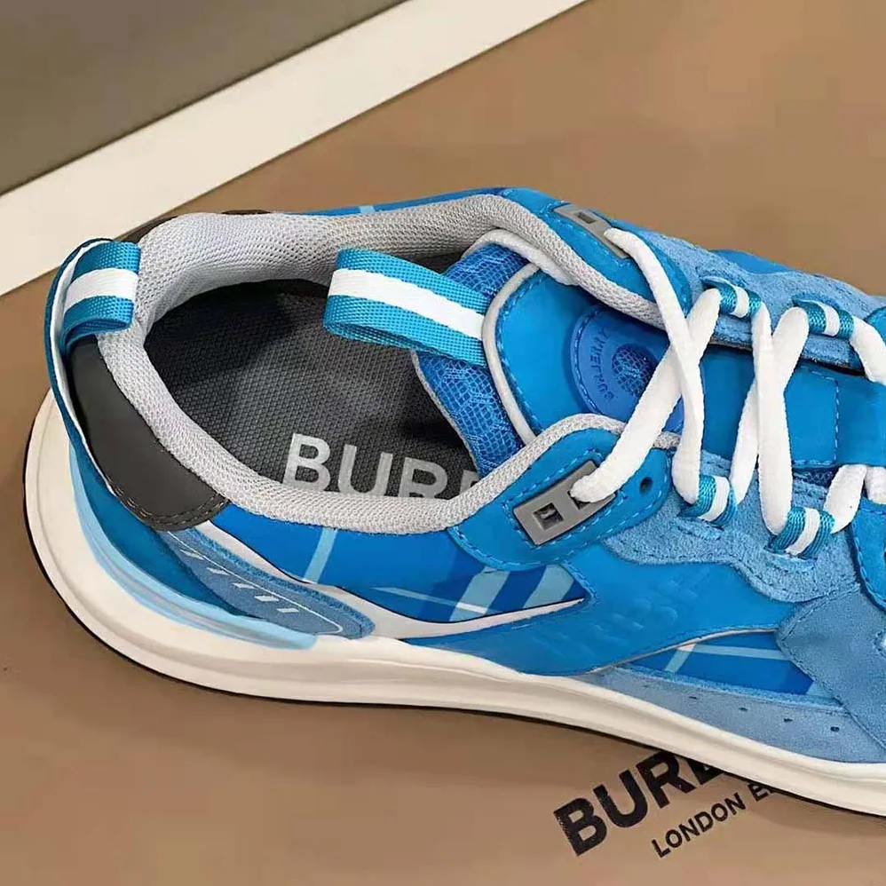 Burberry Leather Suede and Check Sneakers for Men in Blue Burberry Leather Suede and Check Sneakers for Men in Blue