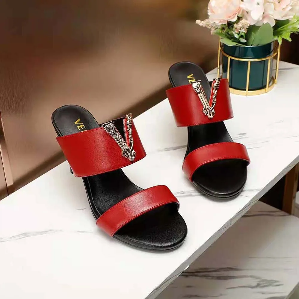 Versace Virtus Mules in Calf Leather for Women in Red