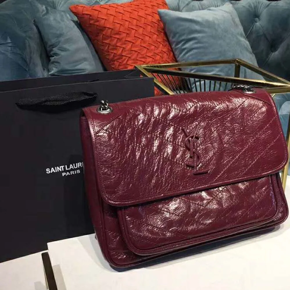 Saint Laurent YSL Niki Large in Vintage Leather for Women in Maroon Saint Laurent YSL Niki Large in Vintage Leather for Women in Maroon