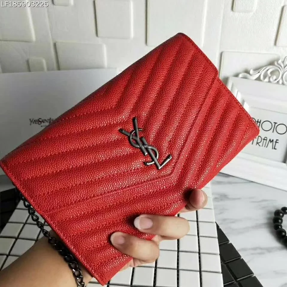 Saint Laurent YSL Medium Monogram Envelope Chain Wallet Silver Hardware Saint Laurent YSL Medium Monogram Envelope Chain Wallet Silver Hardware