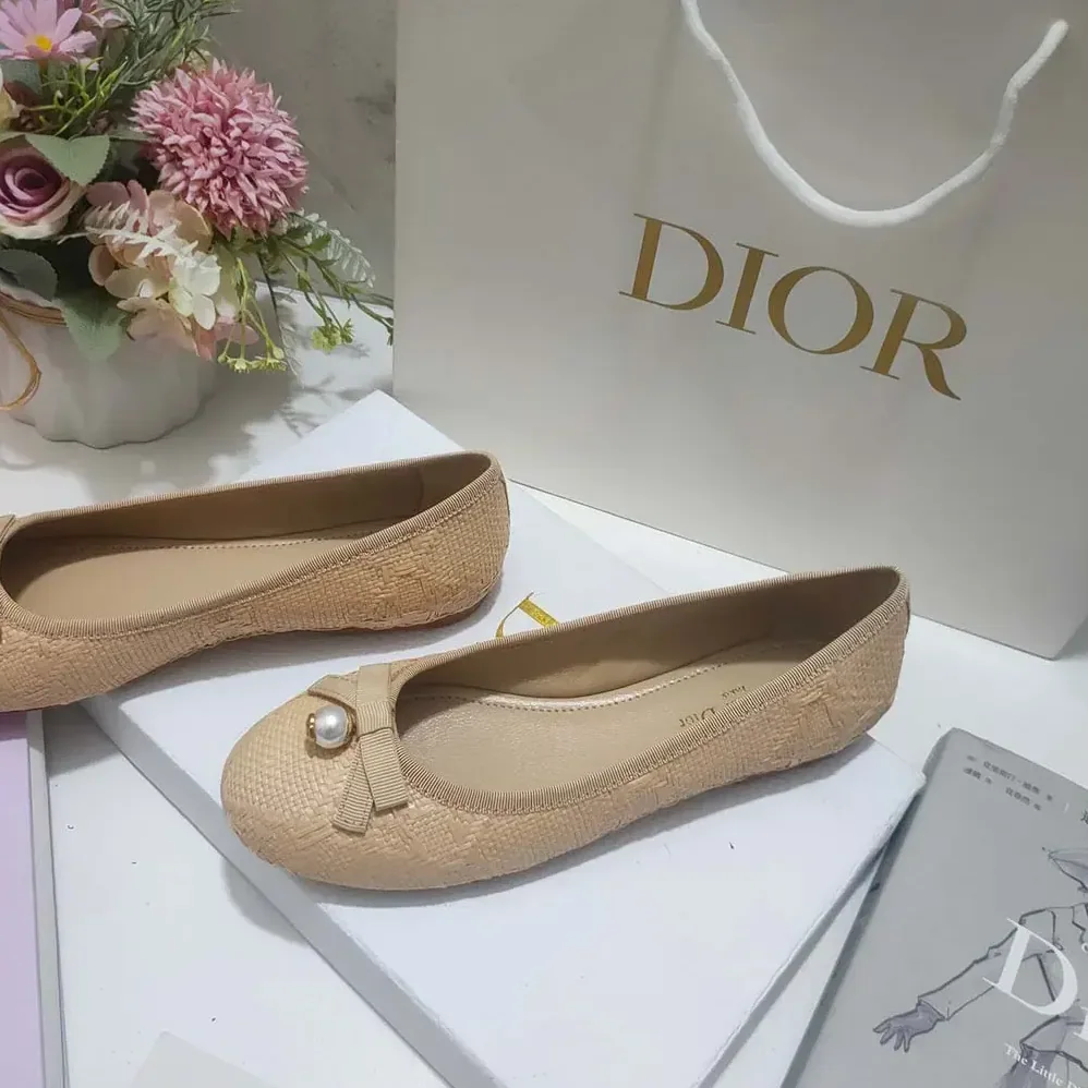 Dior Dior Ballet Flat Natural Cannage Raffia for Women Dior Dior Ballet Flat Natural Cannage Raffia for Women