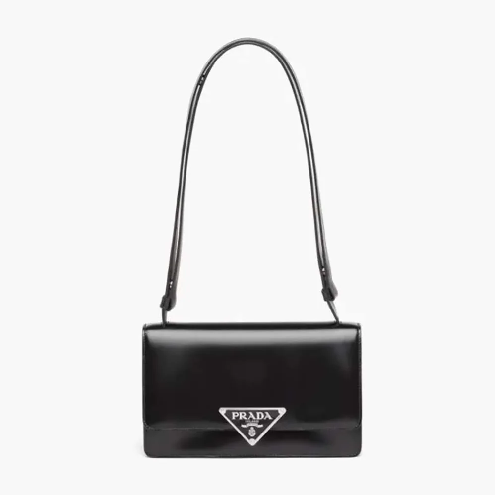 Prada Embleme Brushed-Leather Bag for Women in Black Prada Embleme Brushed-Leather Bag for Women in Black