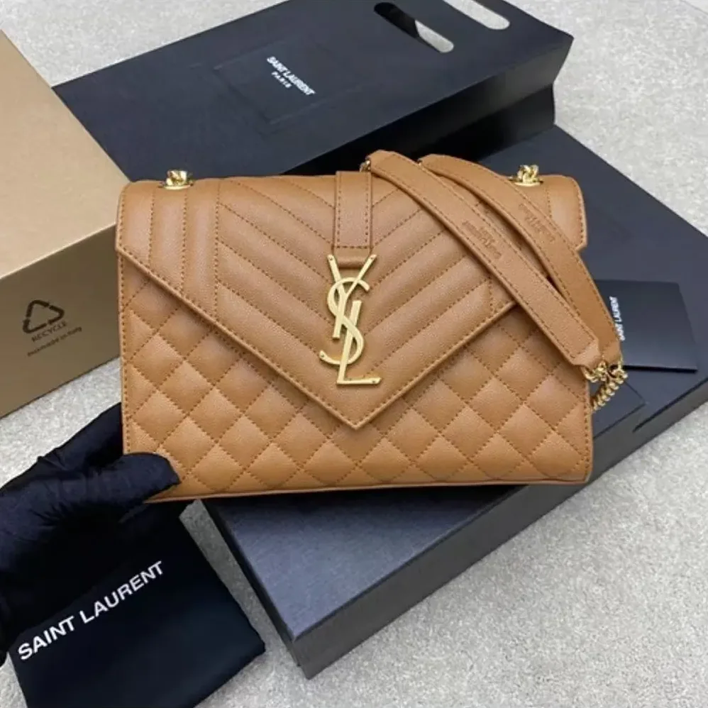 Saint Laurent YSL Envelope Medium in Matelasse Lambskin for Women in Brown