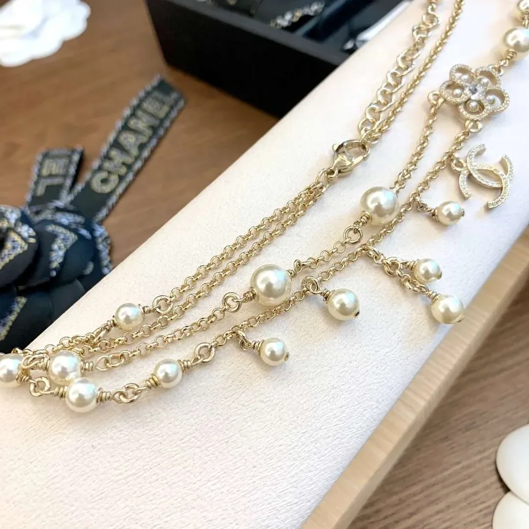 Chanel Camellia Pearl Necklace Gold