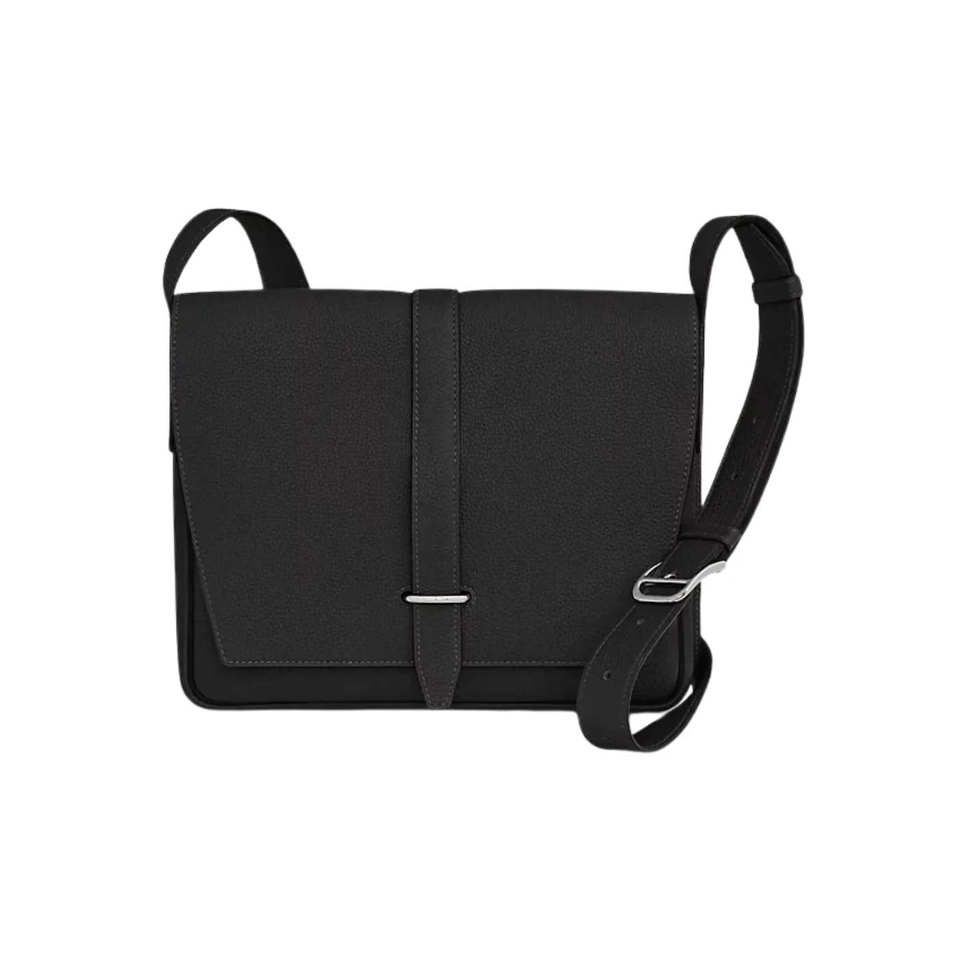 Hermes Steve Light Junior Messenger Crossbody Bag in Noir Silver Hardware