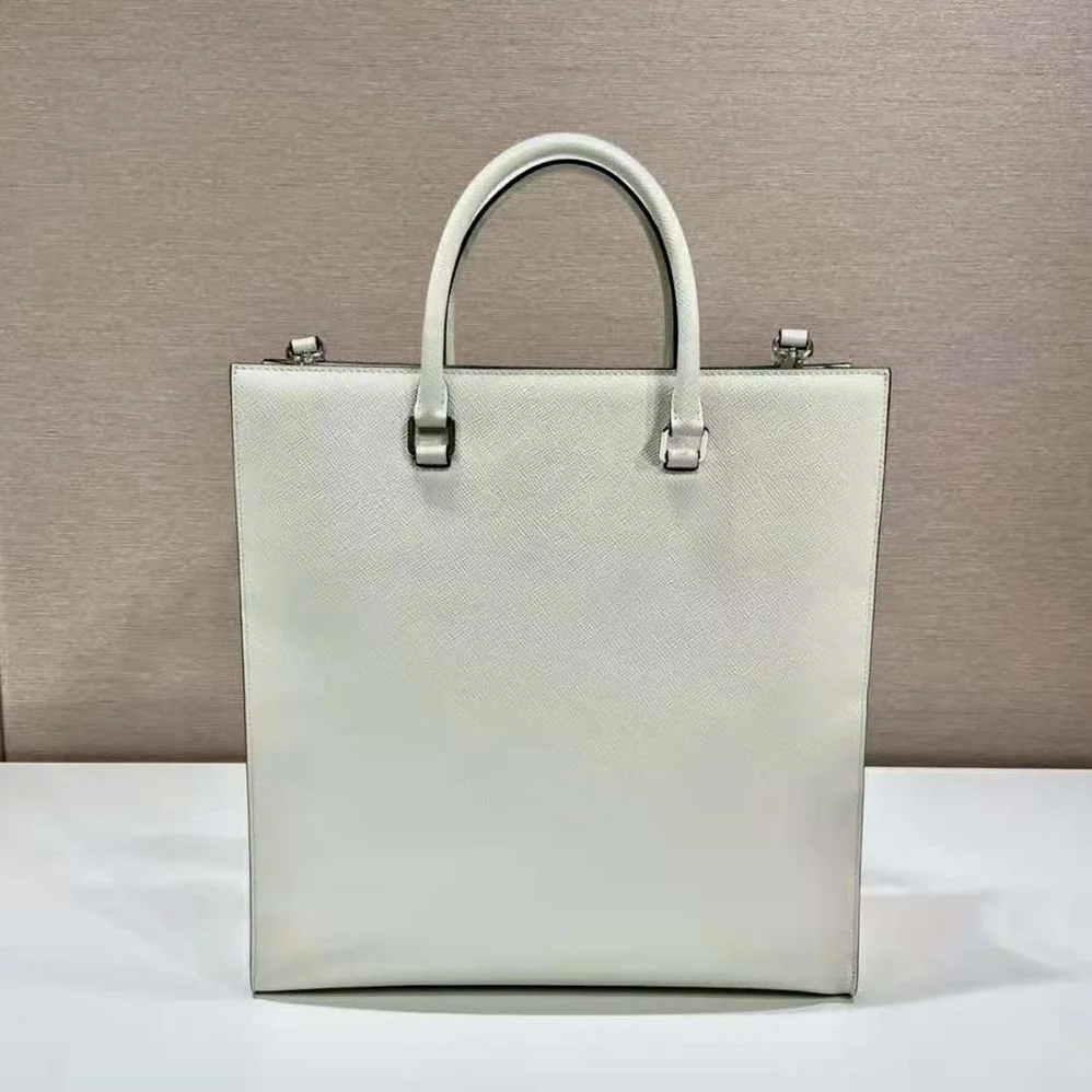 Prada Saffiano Leather Tote Bag with Sleek for Women in White Prada Saffiano Leather Tote Bag with Sleek for Women in White